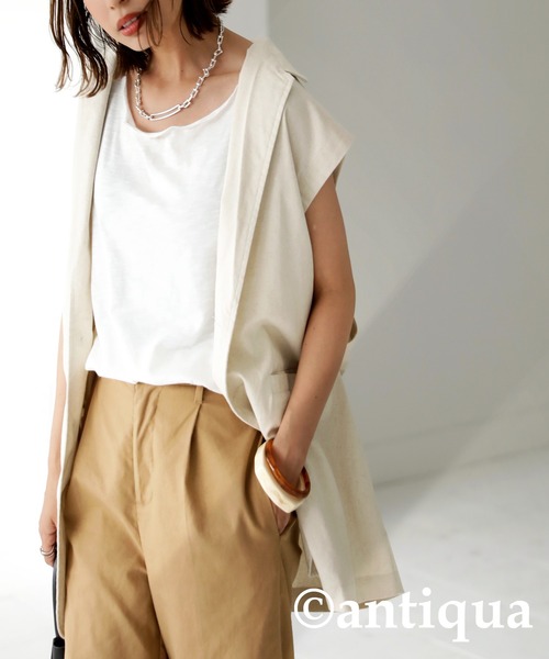 antiqua（アンティカ）の「綿100％ボートネックスラブタンク（タンクトップ・レディース・ブラック/オフホワイト/カーキ/ブラウン系その他/ベージュ系その他・M/L）」の6枚目の写真