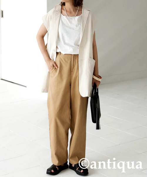 antiqua（アンティカ）の「綿100％ボートネックスラブタンク（タンクトップ・レディース・ブラック/オフホワイト/カーキ/ブラウン系その他/ベージュ系その他・M/L）」の7枚目の写真