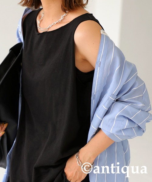 antiqua（アンティカ）の「綿100％ボートネックスラブタンク（タンクトップ・レディース・ブラック/オフホワイト/カーキ/ブラウン系その他/ベージュ系その他・M/L）」の11枚目の写真