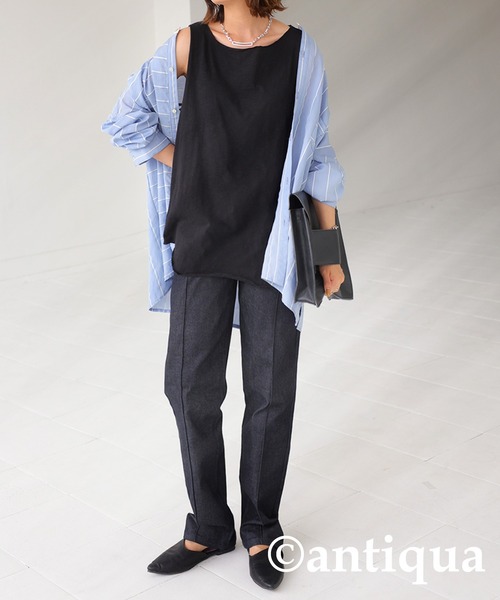 antiqua（アンティカ）の「綿100％ボートネックスラブタンク（タンクトップ・レディース・ブラック/オフホワイト/カーキ/ブラウン系その他/ベージュ系その他・M/L）」の12枚目の写真