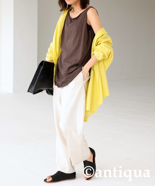 antiqua（アンティカ）の「綿100％ボートネックスラブタンク（タンクトップ・レディース・ブラック/オフホワイト/カーキ/ブラウン系その他/ベージュ系その他・M/L）」の13枚目の写真