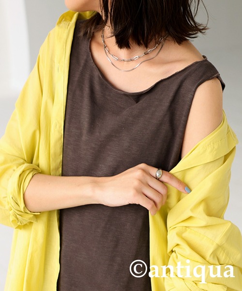 antiqua（アンティカ）の「綿100％ボートネックスラブタンク（タンクトップ・レディース・ブラック/オフホワイト/カーキ/ブラウン系その他/ベージュ系その他・M/L）」の14枚目の写真