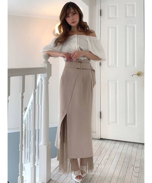 RESEXXY（リゼクシー）の「チュールドッキングスカート（スカート・レディース・ベージュ/カーキ/ブラック・FREE）」の5枚目の写真