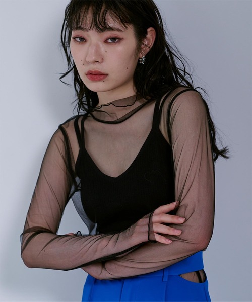 miette(ミエット)の「ハイネックシアートップス(Tシャツ/カットソー・レディース・アイボリー/ブラック/カーキ/ボルドー/グリーン/レッド/ブルー/イエロー/ピンク/オレンジ・F)」の3枚目の写真