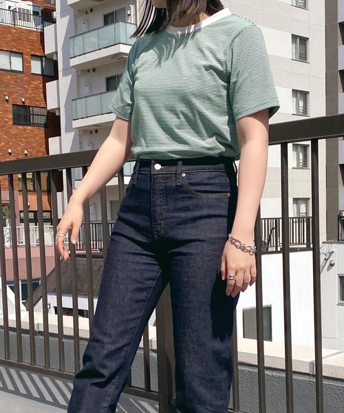 mimi toujours（ミミトゥジュール）の「Tシャツ ボーダー 刺繍入り omom×mimi toujours（Tシャツ/カットソー・レディース・イエロー/グリーン・M）」の13枚目の写真