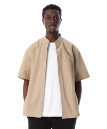 Band Collar Cotton Linen Military S/S Shirt / バンドカラーコットンリネンミリタリー半袖シャツ