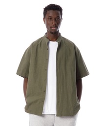 Band Collar Cotton Linen Military S/S Shirt / バンドカラーコットンリネンミリタリー半袖シャツ