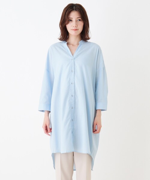 SHOO・LA・RUE（シューラルー）の「◆リネンブレンドチュニックシャツワンピース（ワンピース・レディース・オレンジ/ブルー/ホワイト系その他3・02/03/04）」の4枚目の写真