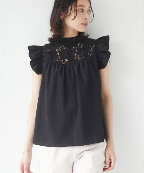 ELENCARE DUE（エレンカーレデュエ）の「・ELENCARE DUE レース×ラッフルブラウス＊（シャツ/ブラウス・レディース・ブラック/グレー/オフホワイト/ブルー・FREE）」の3枚目の写真