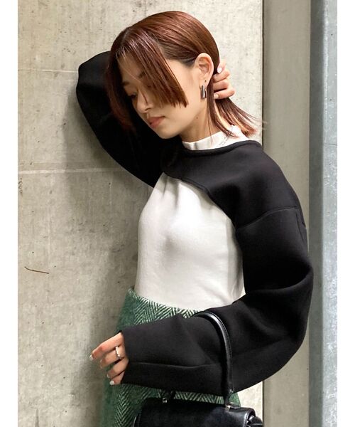 EMODA(エモダ)の「ボンディングクロップドトップ(Tシャツ/カットソー・レディース・ブラウン/アイボリー/ブラック・FREE)」の3枚目の写真