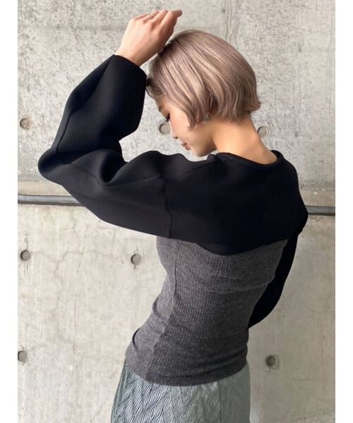 EMODA(エモダ)の「ボンディングクロップドトップ(Tシャツ/カットソー・レディース・ブラウン/アイボリー/ブラック・FREE)」の5枚目の写真