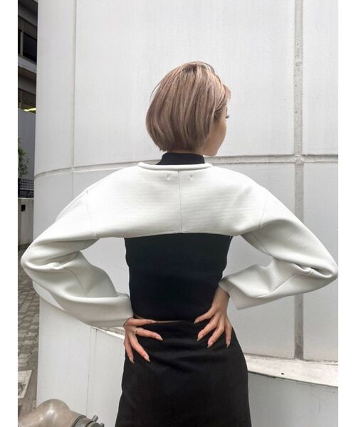 EMODA(エモダ)の「ボンディングクロップドトップ(Tシャツ/カットソー・レディース・ブラウン/アイボリー/ブラック・FREE)」の13枚目の写真