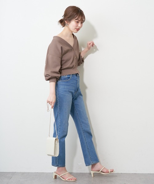 natural couture（ナチュラルクチュール）の「【おうちで洗える！】プチプラハトメバー釦おしゃれカーデ（カーディガン/ボレロ・レディース・オフホワイト/ブラック/ブラウン/グレイッシュベージュ/グリーン/ピンク・FREE）」の21枚目の写真