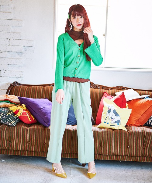 PUNYUS（プニュズ）の「リブラッフルカーディガン（カーディガン/ボレロ・レディース・グリーン/ブラック/イエロー・2/1/4/3）」の3枚目の写真