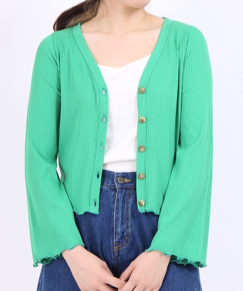 PUNYUS（プニュズ）の「リブラッフルカーディガン（カーディガン/ボレロ・レディース・グリーン/ブラック/イエロー・2/1/4/3）」の6枚目の写真
