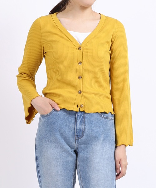 PUNYUS（プニュズ）の「リブラッフルカーディガン（カーディガン/ボレロ・レディース・グリーン/ブラック/イエロー・2/1/4/3）」の7枚目の写真