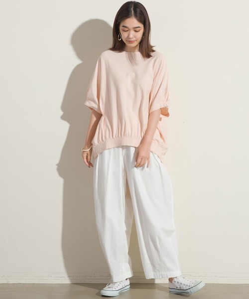 OMNES（オムネス）の「梨地裾ギャザー半袖Tシャツ（Tシャツ/カットソー・レディース・ブラック/グリーン系その他/サーモンピンク・FREE）」の21枚目の写真