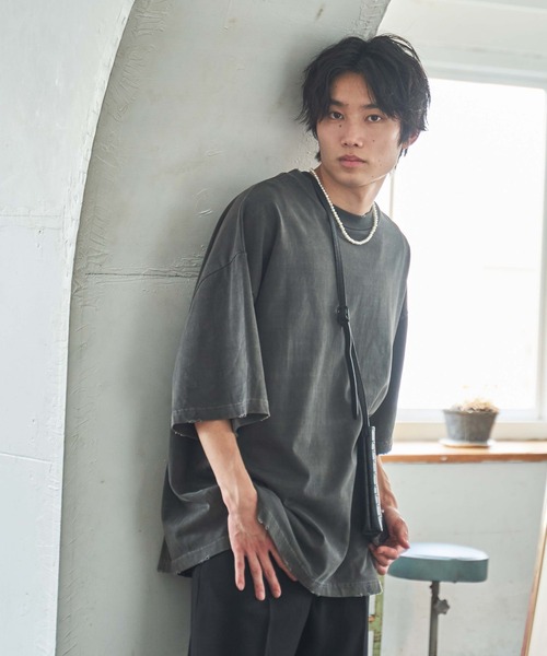 WEGO（ウィゴー）の「WEGO/ヘビーウエイト ダメージビッグシルエットTシャツ（Tシャツ/カットソー・メンズ・ブラック/ホワイト/ブルー系その他・LARGE/MEDIUM）」の13枚目の写真