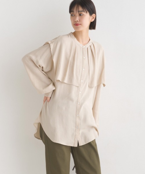 OMNES Supremo（オムネス　スプレモ）の「梨地 ケープデザインブラウス（シャツ/ブラウス・レディース・ホワイト/ブラック/モカ/ベージュ/ネイビー・FREE）」の22枚目の写真