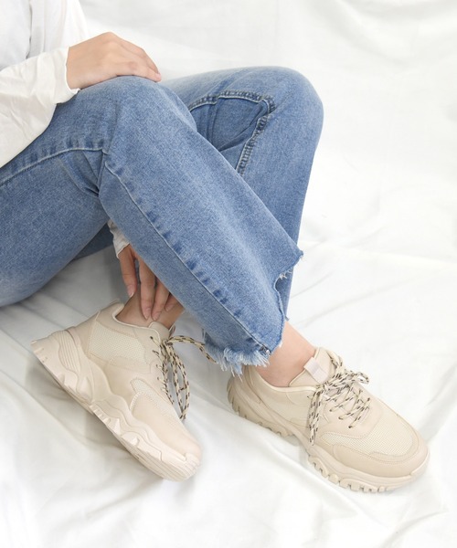 NOFALL（ノーフォール）の「シューレースダッドスニーカー（スニーカー・レディース・ホワイト/ブラック/ベージュ・LL/3L/S/M/L）」の4枚目の写真