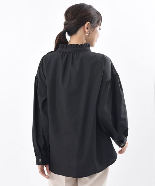 2024Spick＆span ブラックフリルネックシャツ　黒　リボン　ほほ未使用 2024Spick＆span ブラックフリルネックシャツ 黒 リボン ほほ未