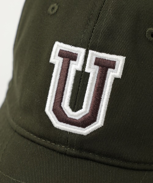 UNIVERSAL OVERALL（ユニバーサルオーバーオール）の「【UNIVERSAL OVERALL】カレッジロゴ刺繍 ローキャップ（キャップ・レディース・ブラック/グリーン/アイボリー・FREE）」の8枚目の写真