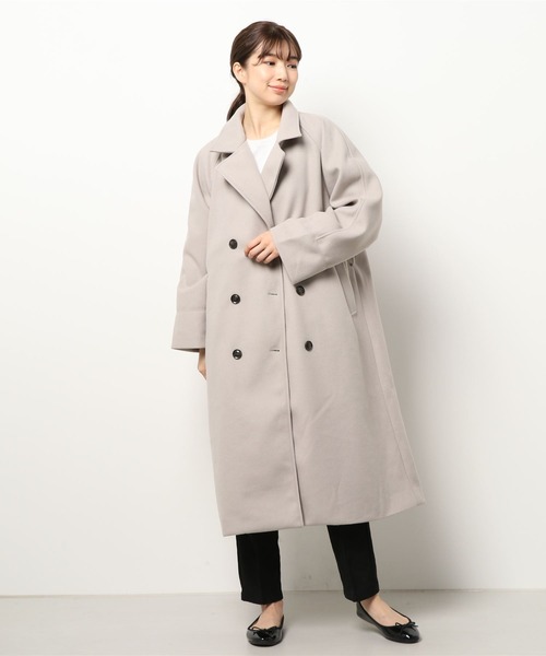 DURAS（デュラス）の「フェイクウールコート（トレンチコート・レディース・ブラック/ベージュ/アイボリー・FREE）」の3枚目の写真