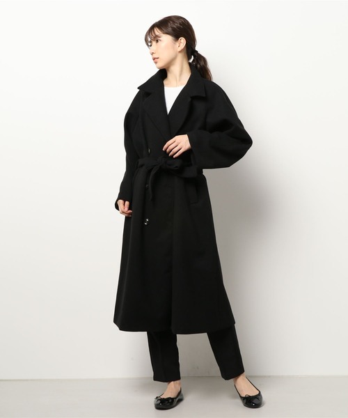 DURAS（デュラス）の「フェイクウールコート（トレンチコート・レディース・ブラック/ベージュ/アイボリー・FREE）」の2枚目の写真