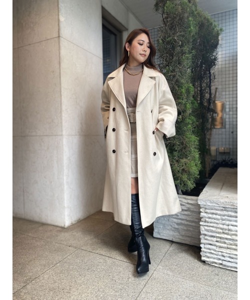 DURAS（デュラス）の「フェイクウールコート（トレンチコート・レディース・ブラック/ベージュ/アイボリー・FREE）」の7枚目の写真