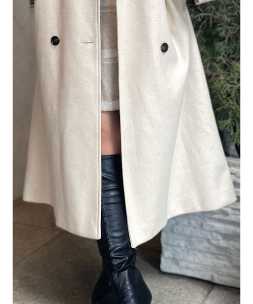 DURAS（デュラス）の「フェイクウールコート（トレンチコート・レディース・ブラック/ベージュ/アイボリー・FREE）」の8枚目の写真