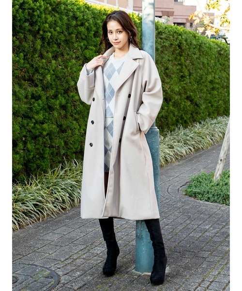 DURAS（デュラス）の「フェイクウールコート（トレンチコート・レディース・ブラック/ベージュ/アイボリー・FREE）」の16枚目の写真