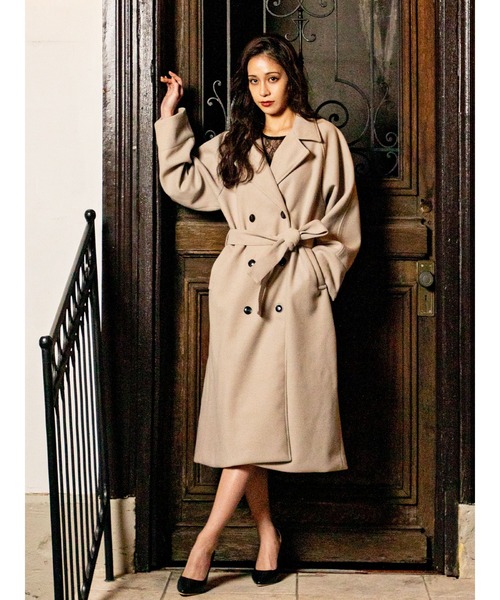 DURAS（デュラス）の「フェイクウールコート（トレンチコート・レディース・ブラック/ベージュ/アイボリー・FREE）」の14枚目の写真