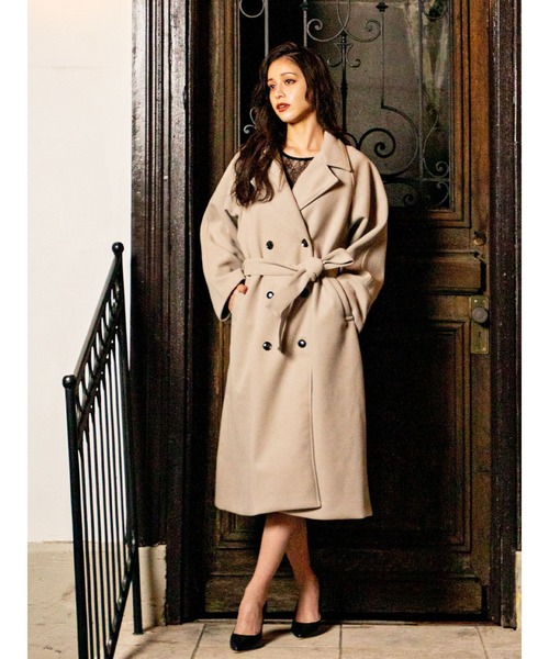 DURAS（デュラス）の「フェイクウールコート（トレンチコート・レディース・ブラック/ベージュ/アイボリー・FREE）」の13枚目の写真