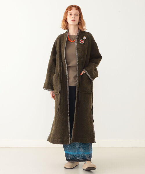 BEAMS BOY（ビームスボーイ）の「maturely / Blanket Gown（ノーカラーコート・レディース・オリーブ/ブラウン系その他4・ONE SIZE）」の2枚目の写真