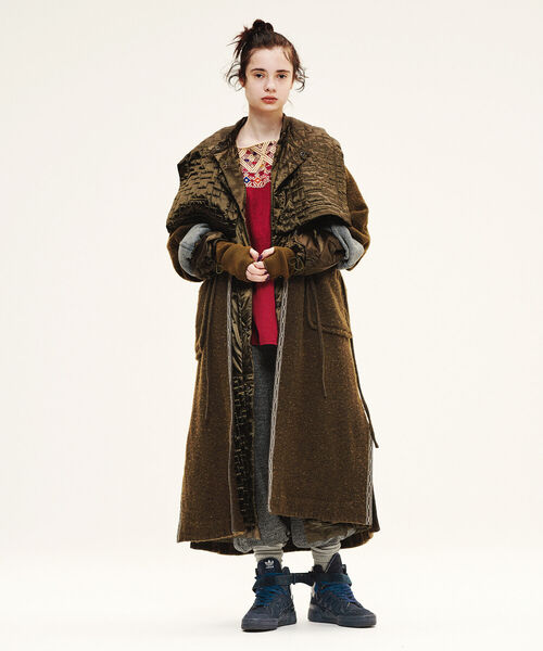 BEAMS BOY（ビームスボーイ）の「maturely / Blanket Gown（ノーカラーコート・レディース・オリーブ/ブラウン系その他4・ONE SIZE）」の4枚目の写真