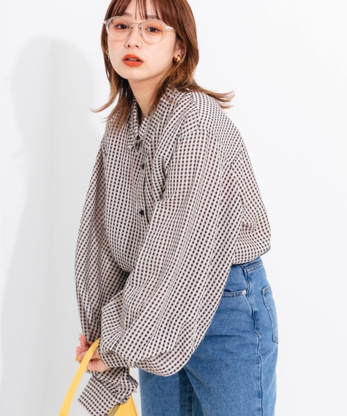 ブラウス シャツ gingham check sheer blouse/ギンガムチェックシアーブラウス レディース シアー チェック ショートシャツ トップス レディース シアー