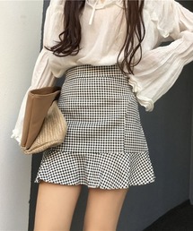 【URGE:】ギンガムチェック 裾フレア ミニスカート