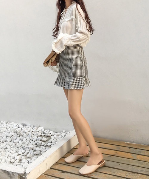 URGE：】ギンガムチェック 裾フレア ミニスカート（スカート）｜urge