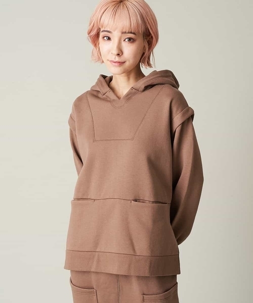 A de a.v.v（アードアー・ヴェ・ヴェ）の「［SET UP対応］裏起毛前ポケット付きパーカー（パーカー・レディース・ブラウン/ブラック・36/38）」の10枚目の写真