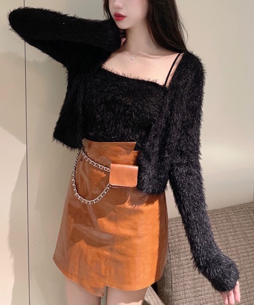 Jasmine Grandiflorum（ジャスミングランディフローラム）の「【Jasmine】トレンドシャギーニットカーデアンサンブル（アンサンブル・レディース・ホワイト/ブラック/ピンク/ブルー・FREE）」の6枚目の写真