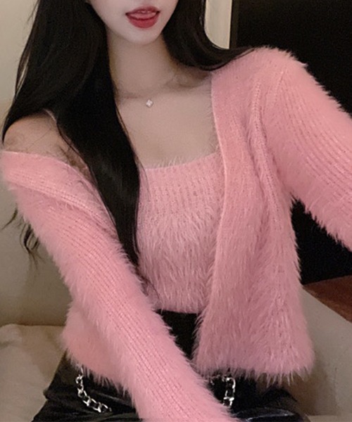 Jasmine Grandiflorum（ジャスミングランディフローラム）の「【Jasmine】トレンドシャギーニットカーデアンサンブル（アンサンブル・レディース・ホワイト/ブラック/ピンク/ブルー・FREE）」の16枚目の写真