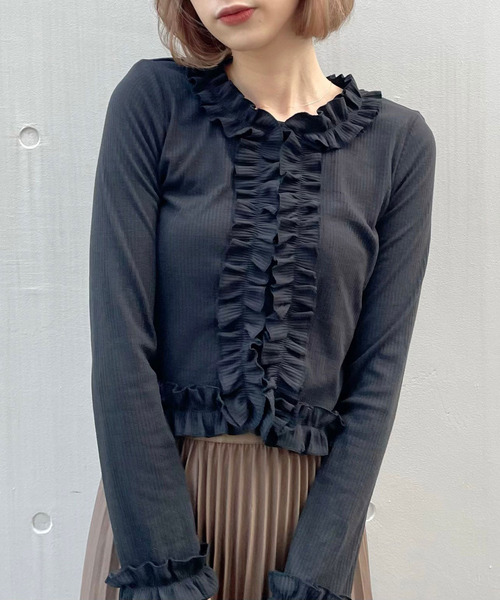 titty＆Co. PETIT（ティティアンドコープティ）の「【titty&Co.PETIT】フリルリブトップス（Tシャツ/カットソー・レディース・アイボリー/ブラック・FREE）」の2枚目の写真