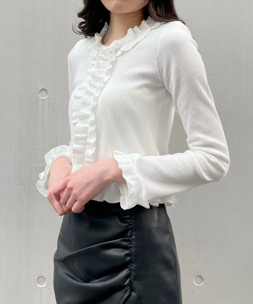 titty＆Co. PETIT（ティティアンドコープティ）の「【titty&Co.PETIT】フリルリブトップス（Tシャツ/カットソー・レディース・アイボリー/ブラック・FREE）」の4枚目の写真