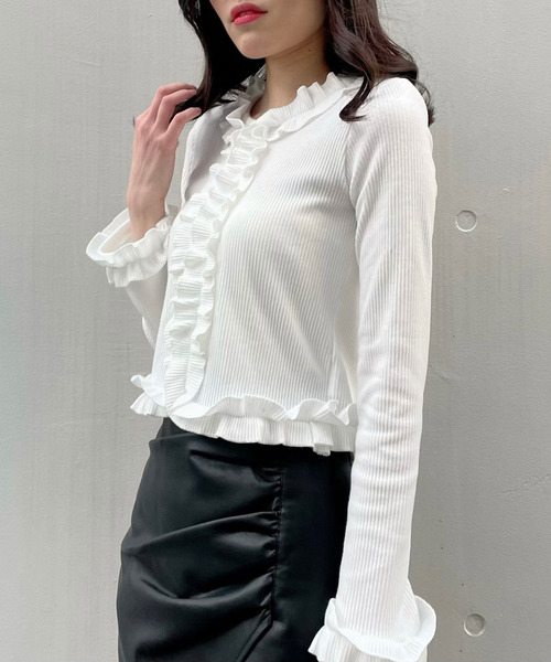 titty＆Co. PETIT（ティティアンドコープティ）の「【titty&Co.PETIT】フリルリブトップス（Tシャツ/カットソー・レディース・アイボリー/ブラック・FREE）」の3枚目の写真