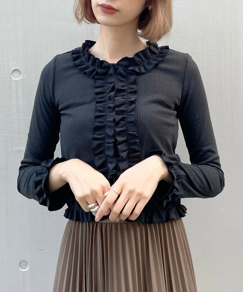 titty＆Co. PETIT（ティティアンドコープティ）の「【titty&Co.PETIT】フリルリブトップス（Tシャツ/カットソー・レディース・アイボリー/ブラック・FREE）」の5枚目の写真