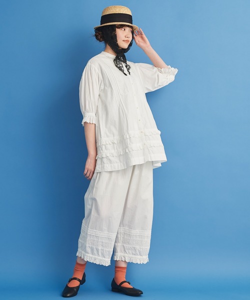 Malle（マル）の「△malle コットンツイルカットワーク刺繍 ワイドペチパンツ（その他パンツ・レディース・ブラック/オフホワイト・FREE）」の10枚目の写真