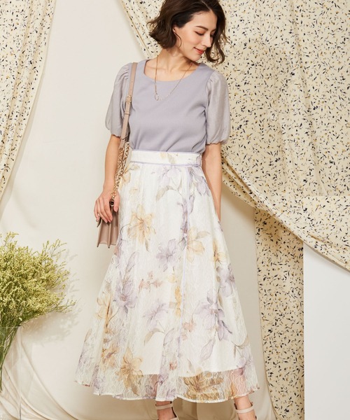 Noela（ノエラ）の「配色ライン花柄スカート（スカート）」 - WEAR