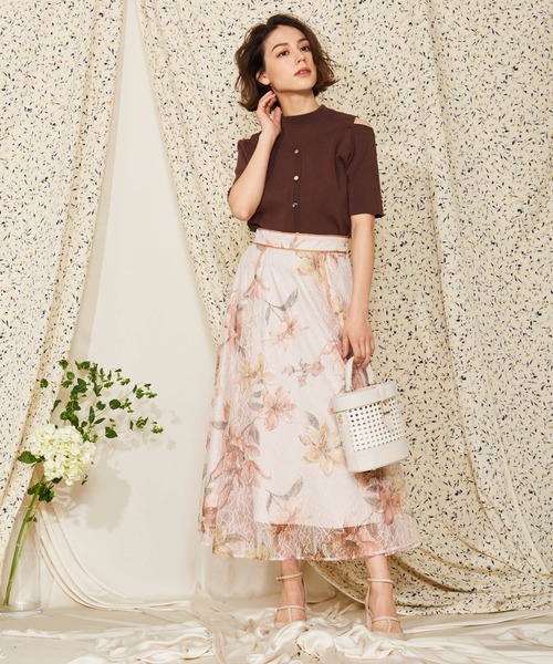 NOELA(ノエラ)の「配色ライン花柄スカート(スカート・レディース・オレンジ/オフホワイト/ピンク・S/M)」の7枚目の写真