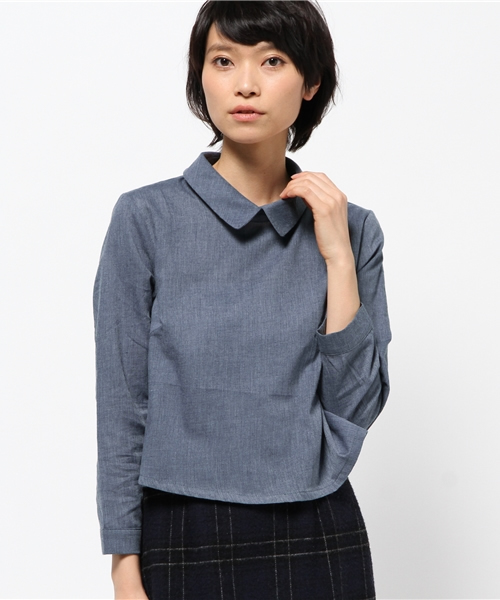 OUTLET（アウトレット）の「【mystic】クロップド丈ブラウス（シャツ/ブラウス・レディース・オフホワイト/ネイビー/ブラック・FREE）」の3枚目の写真
