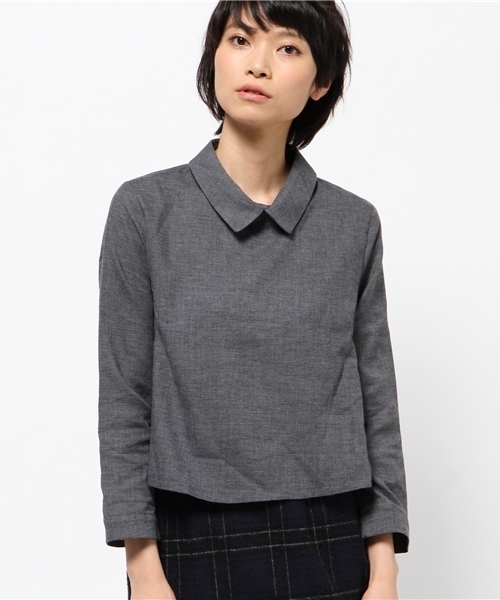 OUTLET（アウトレット）の「【mystic】クロップド丈ブラウス（シャツ/ブラウス・レディース・オフホワイト/ネイビー/ブラック・FREE）」の2枚目の写真